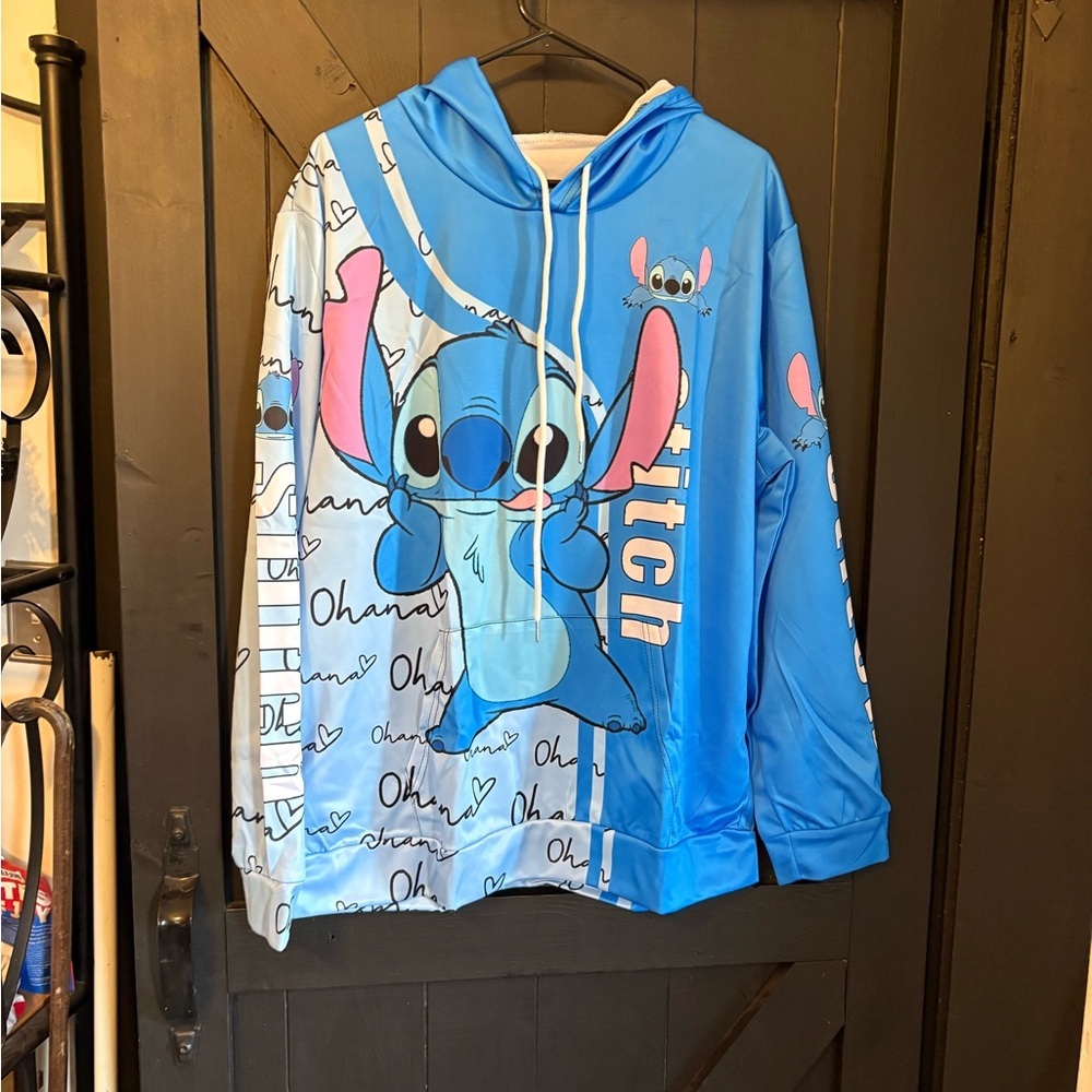 Blue Cartoon Stitch Hoodie - Women’s Pullover Sweatshirt